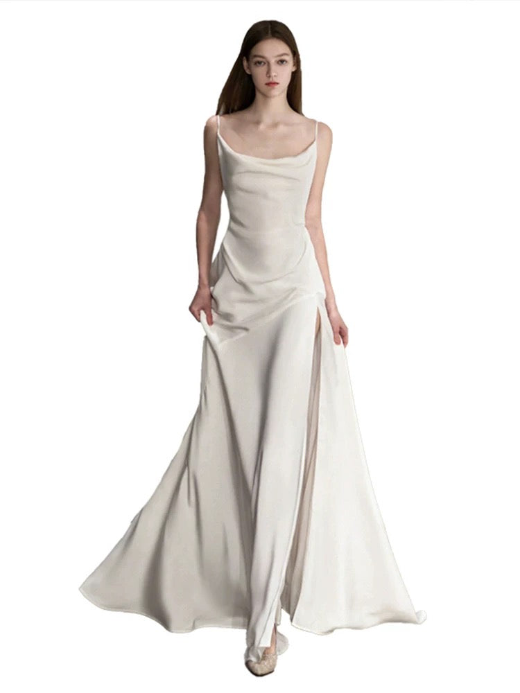 Elegant Mermaid Spaghetti Straps Long White Wedding Dresses CC354