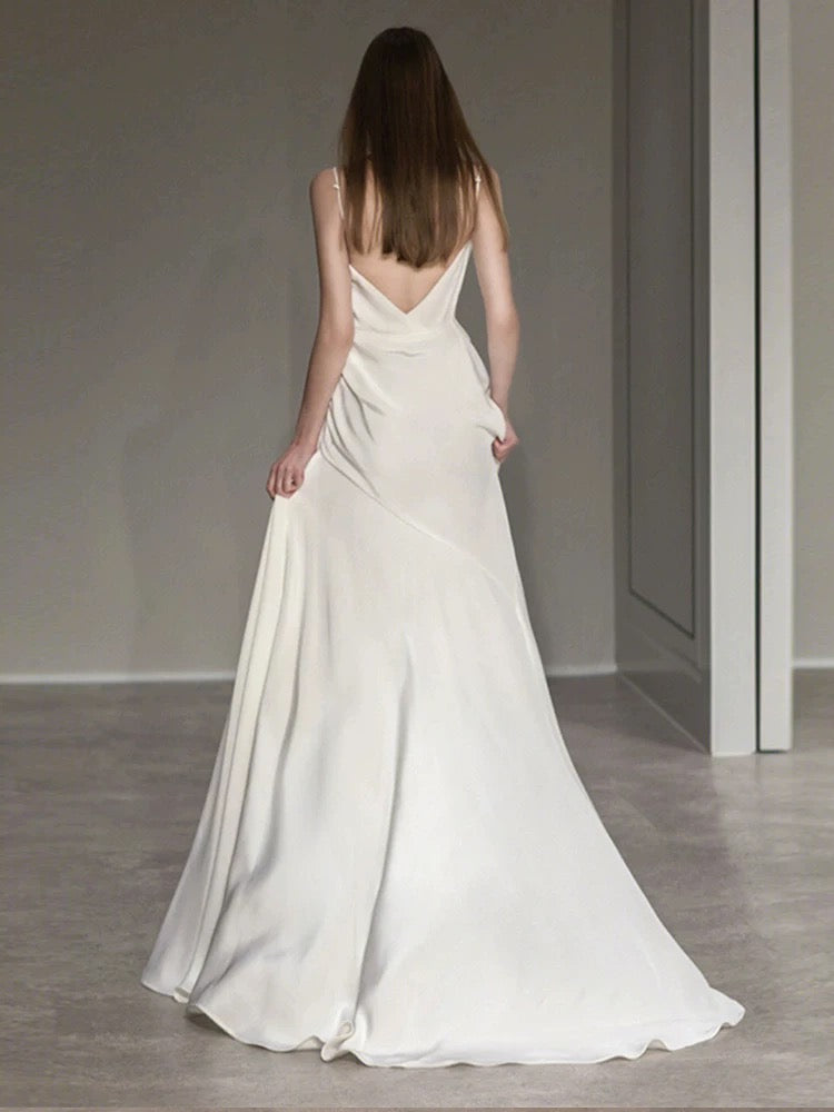 Elegant Mermaid Spaghetti Straps Long White Wedding Dresses CC354