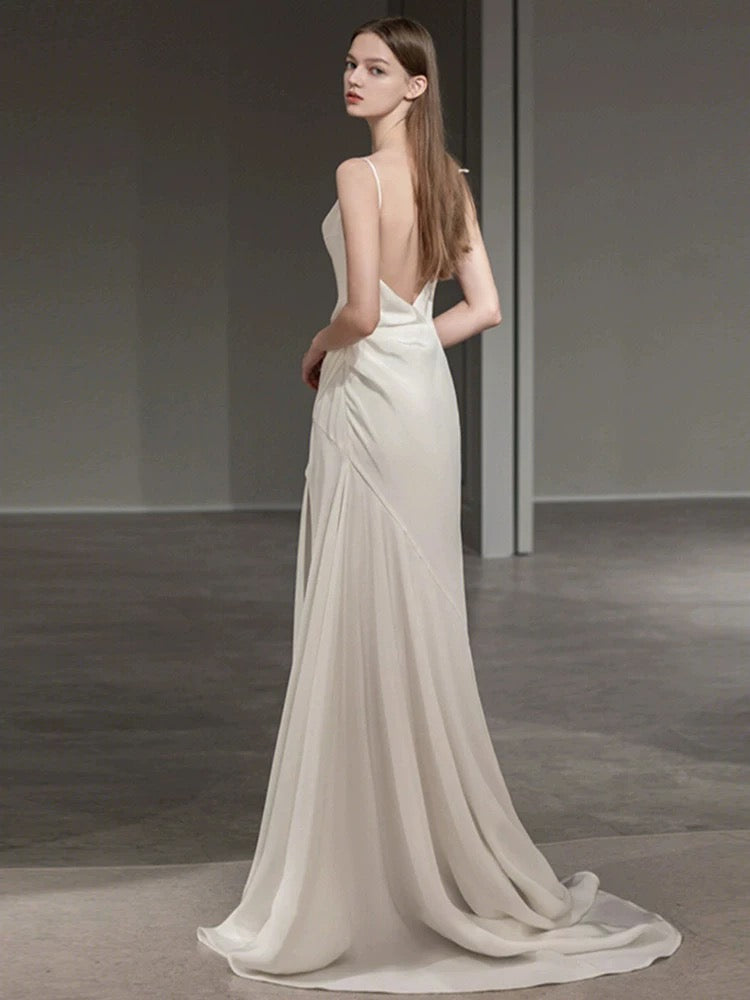 Elegant Mermaid Spaghetti Straps Long White Wedding Dresses CC354