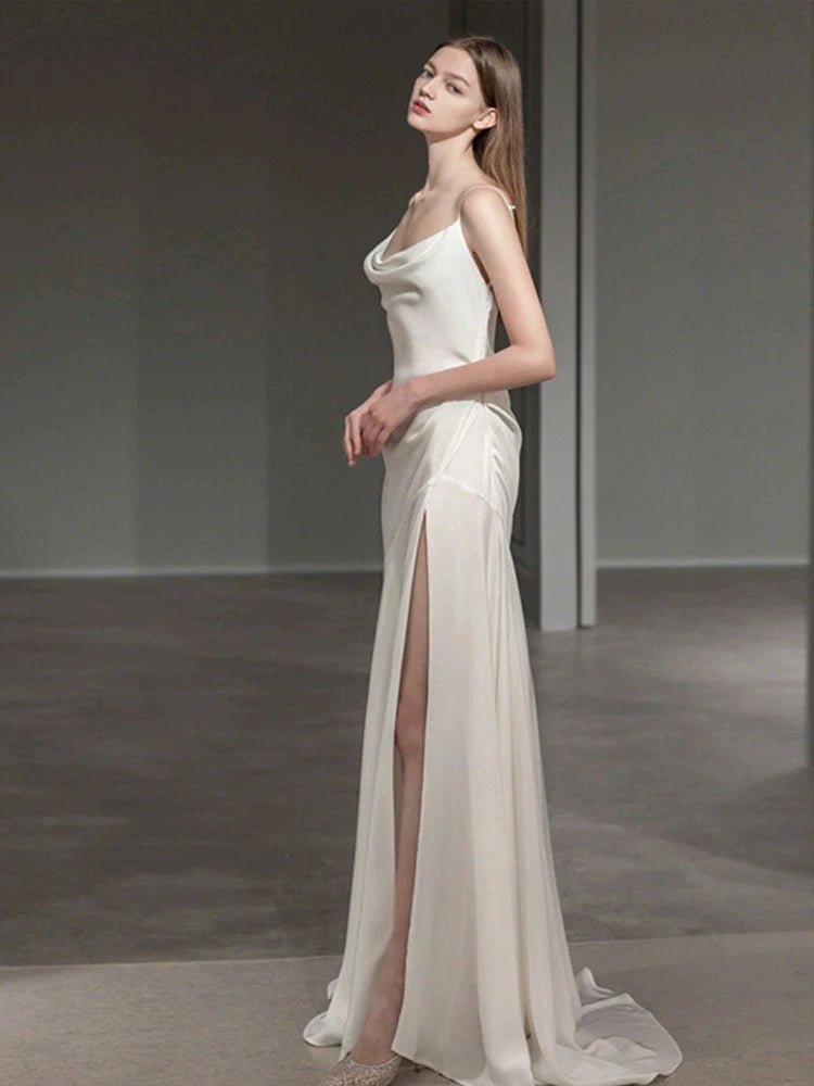 Elegant Mermaid Spaghetti Straps Long White Wedding Dresses CC354