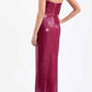 Robe de soirée sexy à bretelles spaghetti bordeaux sans manches et longue robe de bal à paillettes C2154