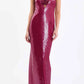 Robe de soirée sexy à bretelles spaghetti bordeaux sans manches et longue robe de bal à paillettes C2154
