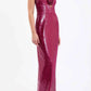 Robe de soirée sexy à bretelles spaghetti bordeaux sans manches et longue robe de bal à paillettes C2154