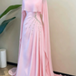 Vintage Jewel Neck Pink Prom Dress Long Cape Beading Sheath Evening Dress D0001