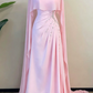 Vintage Jewel Neck Pink Prom Dress Long Cape Beading Sheath Evening Dress D0001