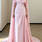 Vintage Jewel Neck Pink Prom Dress Long Cape Beading Sheath Evening Dress D0001