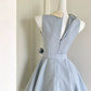 Trendy Jewel Neck Mini Dress Blue Bow A-Line Short Dress D0055