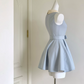 Trendy Jewel Neck Mini Dress Blue Bow A-Line Short Dress D0055
