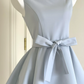 Trendy Jewel Neck Mini Dress Blue Bow A-Line Short Dress D0055