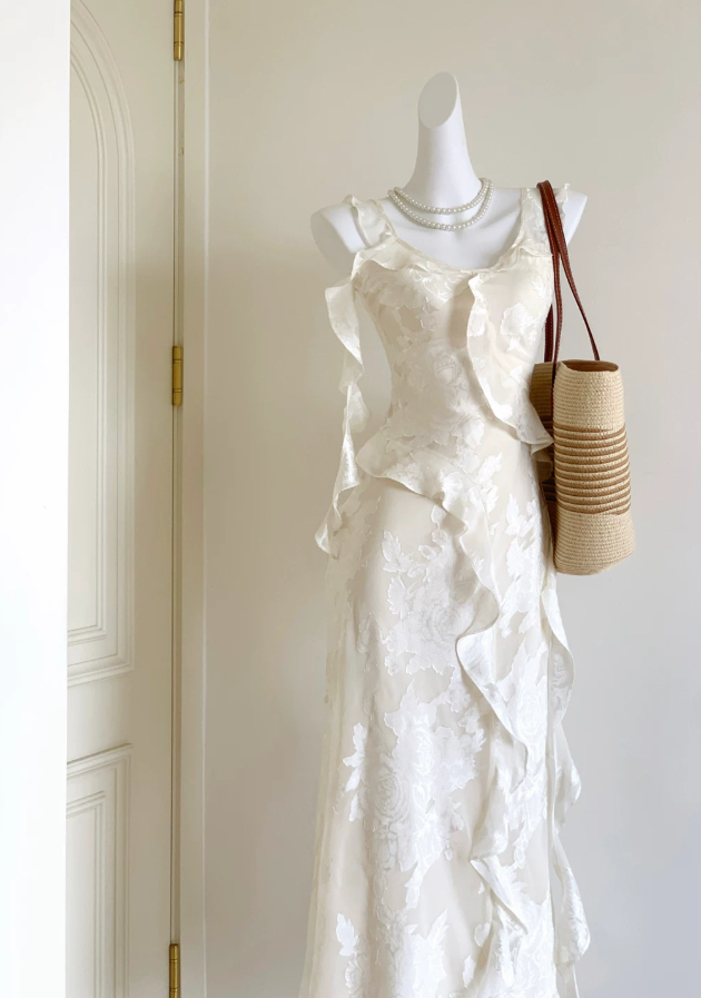 Robe de bal de princesse bustier à volants en satin long, robe de soirée C8117