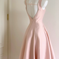Simple Spaghetti Straps Prom Dress Pink Satin A-Line Evening Dress D0058