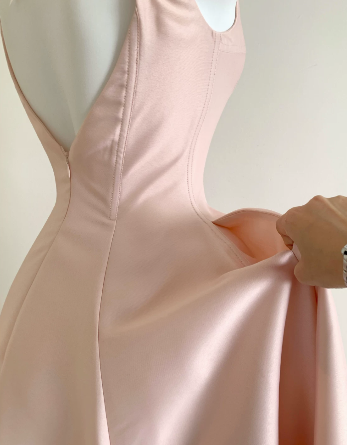 Simple Spaghetti Straps Prom Dress Pink Satin A-Line Evening Dress D0058