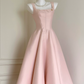 Simple Spaghetti Straps Prom Dress Pink Satin A-Line Evening Dress D0058