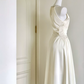 Classical Jewel Neck Beaded Prom Dress White Satin A-Line Evening Dress D0060