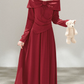 Romantic Square Neck Prom Dress Long Sleeve Red A-Line Evening Dress D0062