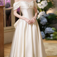 Chic Off-Shoulder Wedding Dresses Satin Bow Beads A-Line Bridal Dress D0064