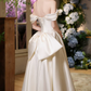 Chic Off-Shoulder Wedding Dresses Satin Bow Beads A-Line Bridal Dress D0064