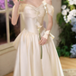 Chic Off-Shoulder Wedding Dresses Satin Bow Beads A-Line Bridal Dress D0064
