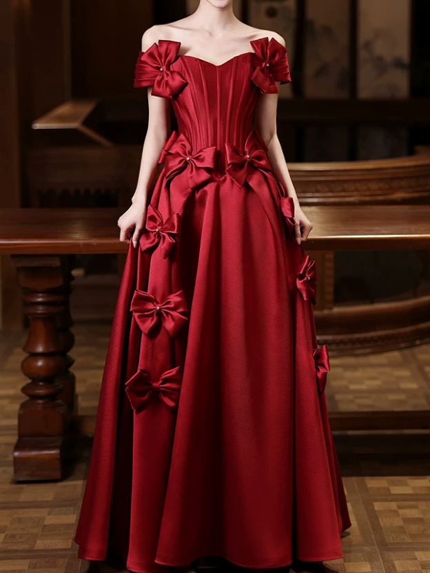 Robe de bal de princesse bustier à volants en satin long, robe de soirée C8117