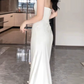 Unique Halter Neck Prom Dress White Sheath Evening Dress D0068