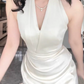 Unique Halter Neck Prom Dress White Sheath Evening Dress D0068