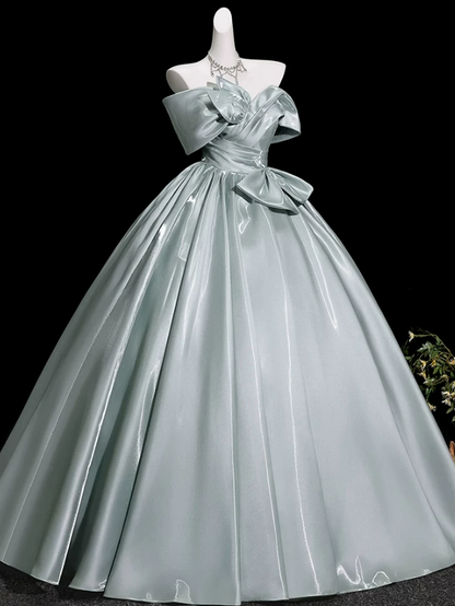 Attractive Off-Shoulder Blue Prom Dress Bows Satin A-Line Evening Dress D0071