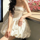 Cute Strapless Ivory Homecoming Dress Bows Satin A-Line Birthday Dress D0072