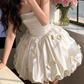 Cute Strapless Ivory Homecoming Dress Bows Satin A-Line Birthday Dress D0072