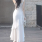 Playful Spaghetti Straps Prom Dress White Ruffles Mermaid Evening Dress D0074