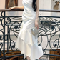 Playful Spaghetti Straps Prom Dress White Ruffles Mermaid Evening Dress D0074
