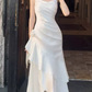 Playful Spaghetti Straps Prom Dress White Ruffles Mermaid Evening Dress D0074
