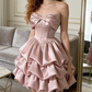 Mini robe de soirée en satin, sans bretelles, sans manches, ligne a, simple, C899