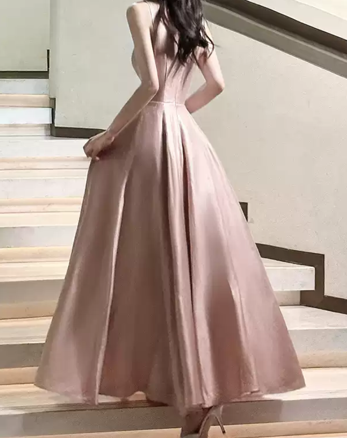 Elegant Spaghetti Straps Prom Dress Pink Bow A-Line Evening Dress D0091