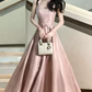 Elegant Spaghetti Straps Prom Dress Pink Bow A-Line Evening Dress D0091