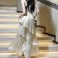 Trendy Spaghetti Straps Prom Dress White Ruffles A-Line Evening Dress D0092