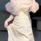 Classical Off-Shoulder Prom Dress Ivory Slit A-Line Evening Dress D0093