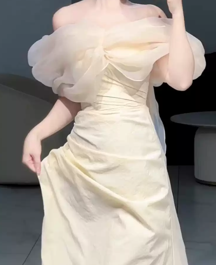 Classical Off-Shoulder Prom Dress Ivory Slit A-Line Evening Dress D0093