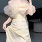 Classical Off-Shoulder Prom Dress Ivory Slit A-Line Evening Dress D0093