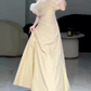 Classical Off-Shoulder Prom Dress Ivory Slit A-Line Evening Dress D0093