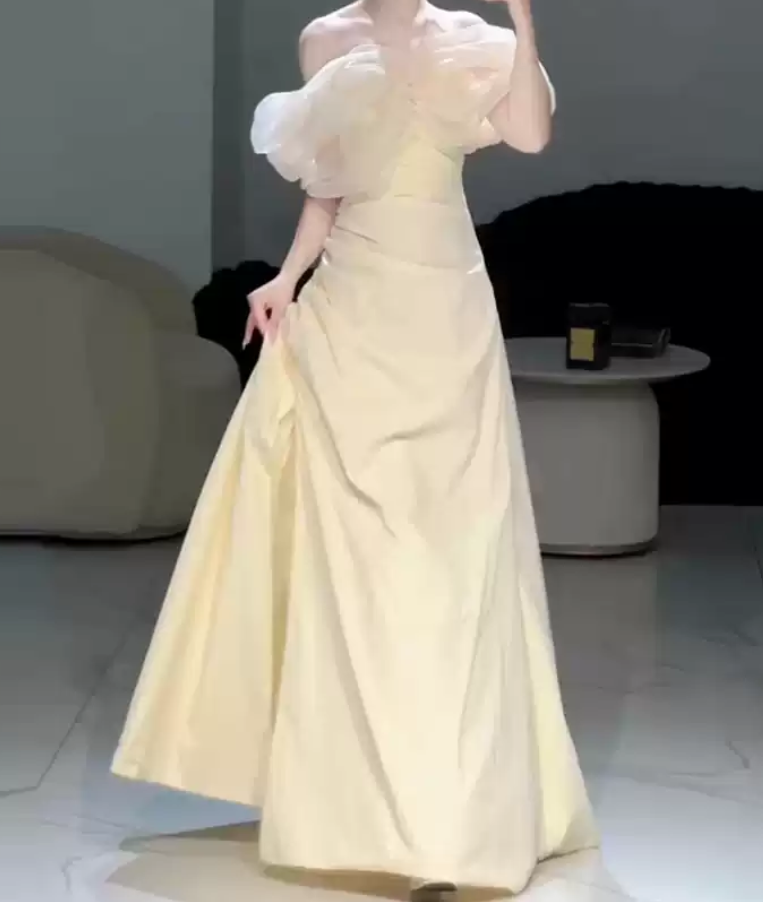 Classical Off-Shoulder Prom Dress Ivory Slit A-Line Evening Dress D0093