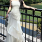 Unique Spaghetti Straps Maxi Dress White Ruffles Mermaid Long Dress D0094