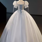 Fascinating Square Neck Blue Prom Dress Sequins Short Sleeve A-Line Evening Dress D0096