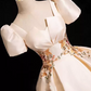 Graceful Square Neck Ivory Prom Dress Appliques Short Sleeve A-Line Evening Dress D0097