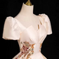 Graceful Square Neck Ivory Prom Dress Appliques Short Sleeve A-Line Evening Dress D0097