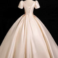 Graceful Square Neck Ivory Prom Dress Appliques Short Sleeve A-Line Evening Dress D0097