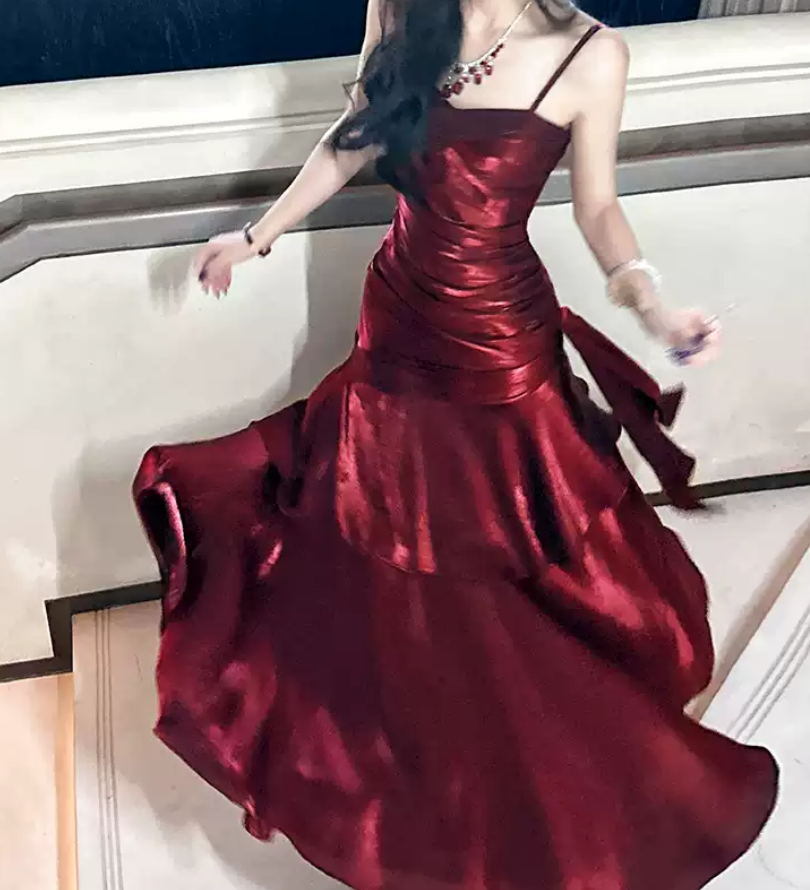 Sexy Spaghetti Straps Maxi Dress Red Ruffles Mermaid Long Dress D0098