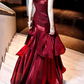 Sexy Spaghetti Straps Maxi Dress Red Ruffles Mermaid Long Dress D0098