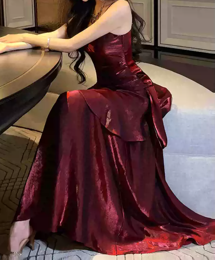 Sexy Spaghetti Straps Maxi Dress Red Ruffles Mermaid Long Dress D0098