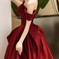 Trendy Off-Shoulder Prom Dress Red Bow Satin A-Line Evening Dress D0101