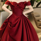 Trendy Off-Shoulder Prom Dress Red Bow Satin A-Line Evening Dress D0101